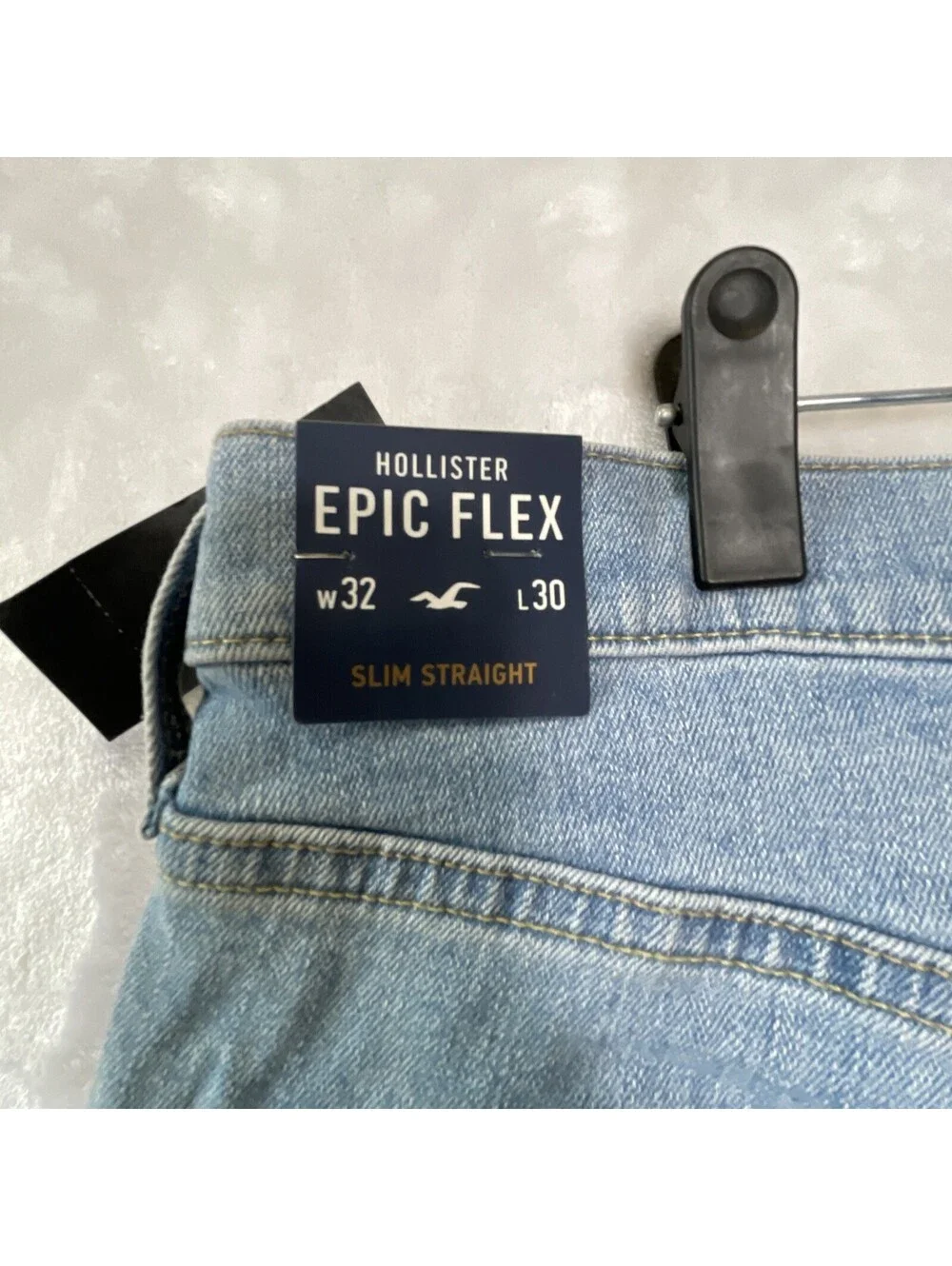 Hollister Slim Straight Epic Flex Men’s Distressed Jeans Light Denim 32X 30 Nwt